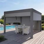Pergola MCW-L46 mit Seitenwand, Gartenpavillon Lamellen-Pavillon Rollo,