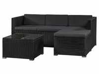 Juskys Polyrattan Lounge Punta Cana M schwarz für 3-4 Personen – Sofa, Tisch &
