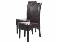 2er-Set Esszimmerstuhl Küchenstuhl Stuhl Crotone, LEDER ~ braun, dunkle Beine