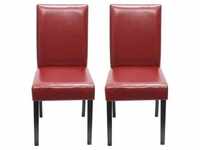 2er-Set Esszimmerstuhl Stuhl Küchenstuhl Littau ~ Leder, rot, dunkle Beine