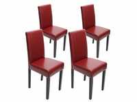 4er-Set Esszimmerstuhl Stuhl Küchenstuhl Littau ~ Leder, rot dunkle Beine