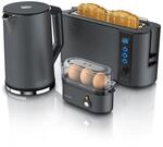 Arendo Fr&uuml;hst&uuml;cks-Set in grau Wasserkocher / Toaster / Eierkocher
