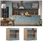 Vicco Glash&auml;ngeschrank K&uuml;chenschrank R-Line Solid Eiche Blau Grau 60 cm modern