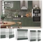 Vicco H&auml;ngeglasschrank K&uuml;chenschrank K&uuml;chenm&ouml;bel Fame-Line Wei&szlig; Gr&uuml;n-Gold