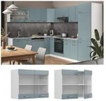 Vicco Glash&auml;ngeschrank K&uuml;chenschrank R-Line Solid Wei&szlig; Blau Grau 80 cm modern