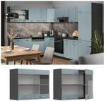 Vicco Glash&auml;ngeschrank K&uuml;chenschrank R-Line Solid Anthrazit Blau Grau 80 cm modern