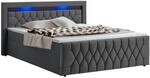Juskys Boxspringbett Leona Samt 180x200 cm in Grau &ndash; mit LEDs, Topper &