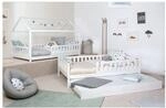 TiCAA 2 in 1 Hausbett Bodenbett wandelbar mit abnehmbaren Dach Duo 90x200,...