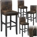 tectake&reg; Barhocker, gepolstert mit R&uuml;ckenlehne, Stuhlbeine aus Massivholz,