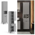 Vicco Hochschrank Eliza 40 x 190 cm, Grau, Badezimmer, modernes Design, mit T&uuml;ren