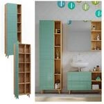 Vicco Hochschrank f&uuml;r Badezimmer Rudi 56 x 193 cm, Eiche Evoke Mintgr&uuml;n, Badschrank