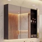 Spiegelschrank MCW-B19b, Badschrank H&auml;ngeschrank, 6 Regalb&ouml;den hochglanz