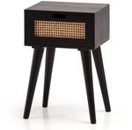 Nachtkonsole Massivholz Schwarz Rattan Schublade Nachttisch Nachtk&auml;stchen Boho
