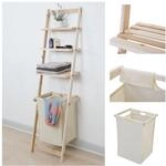 Leiterregal MCW-B59, Regal Laundry W&auml;schekorb W&auml;schesammler Holzregal Badregal