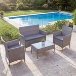 2-1-1 Poly-Rattan Garten-Garnitur Hamar, Sitzgruppe Lounge-Set Sofa ~ grau, Kissen