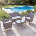 2-1-1 Poly-Rattan Garten-Garnitur Hamar, Sitzgruppe Lounge-Set Sofa ~ grau, Kissen