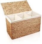 Lycce W&auml;schesortierer aus Wasserhyazinthe 150L, 3 F&auml;cher, Stoffeinsatz