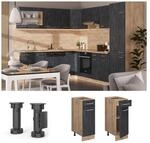 Vicco Schubunterschrank R-Line Schwarz Beton Eiche 30 cm mit Arbeitsplatte Eiche