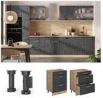 Vicco Schubladenunterschrank R-Line Schwarz Beton Eiche 60 cm mit Arbeitsplatte