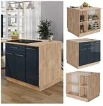 Vicco K&uuml;cheninsel Fame-Line Eiche Dunkelblau Hochglanz 90 cm offen