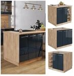 Vicco K&uuml;cheninsel Fame-Line Eiche Dunkelblau Hochglanz 90 cm geschlossen