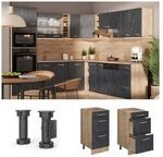 Vicco Schubladenunterschrank R-Line Schwarz Beton Eiche 40 cm mit Arbeitsplatte Eiche