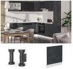 Vicco Geschirrsp&uuml;lerblende R-Line Schwarz Beton Wei&szlig; 60 cm mit Arbeitsplatte Eiche