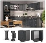 Vicco Eckunterschrank R-Line Schwarz Beton Anthrazit 86 cm mit Arbeitsplatte