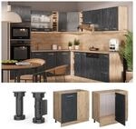 Vicco Eckunterschrank R-Line Schwarz Beton Eiche 86 cm mit Arbeitsplatte Eiche