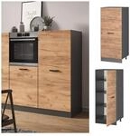 Vicco Backofenumbauschrank K&uuml;chenschrank K&uuml;chenzeile R-Line 60 cm Anthrazit Eiche