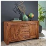 Massivholz Sideboard 120cm Sheesham Kommode mit 2 T&uuml;ren & 3 Schubladen Modernes