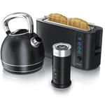 Arendo Fr&uuml;hst&uuml;cks-Set in Schwarz matt - Wasserkocher / Toaster / Milchaufsch&auml;umer