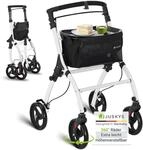 Juskys Aluminium Wohnungsrollator Aktiv - Tasche & Tablett - Rollator schmal &