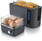 Arendo 2-teiliges Fr&uuml;hst&uuml;cksset - 4-Scheiben Langschlitz Toaster, 8er Eierkocher,