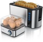 Arendo 2-teiliges Fr&uuml;hst&uuml;cksset - 4-Scheiben Langschlitz Toaster, 8er Eierkocher,