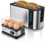 Arendo Fr&uuml;hst&uuml;cksset, Langschlitz Toaster 4 Scheiben, Eierkocher f&uuml;r 6 Eier,