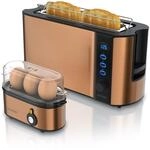 Arendo Fr&uuml;hst&uuml;cksset, 2-Scheiben Langschlitztoaster, Eierkocher THREECOOK,...