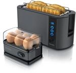 Arendo 2-teiliges Fr&uuml;hst&uuml;cksset - 4-Scheiben Langschlitz Toaster, 6er Eierkocher,
