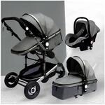 TPFLiving Kombi-Kinderwagen 3in1 Set - Modell 2 Stoff - Rosa Grau