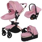 TPFLiving Luxus Kombi-Kinderwagen 3in1 Set - Modell 5 Kunstleder - Braun