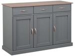 Inter Link FSC Sideboard Westerland 3 T&uuml;ren und Schubladen Kiefer Massivholz grau