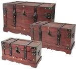 HMF 6400700 Schatztruhe aus Holz mit Schloss, 3er Set, Versch. Gr&ouml;&szlig;en, Frankreich