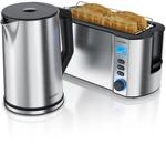 Arendo Fr&uuml;hst&uuml;cksset 2-teilig, 4-Scheiben Langschlitztoaster MANHA + Edelstahl