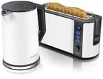 Arendo Fr&uuml;hst&uuml;cks-Set, 2-Scheiben Langschlitz-Toaster/Wasserkocher 1,5L, Wei&szlig;