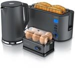 Arendo 3-teiliges Fr&uuml;hst&uuml;cksset, Wasserkocher ELEGANT 1,5l, 4-Scheiben Toaster, 6er