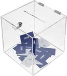 HMF Acryl Spendenbox mit Schloss, 25 x 25 x 25 cm, DIN A5, Transparent