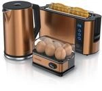 Arendo 3-teiliges Fr&uuml;hst&uuml;cks-Set, 2-Scheiben Langschlitz Toaster, 6er Eierkocher,