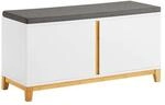 SoBuy Schuhbank mit 2 T&uuml;ren Wei&szlig; 90x34x46cm Klassisch
