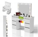 Juskys Schminktisch Talea mit LED-Spiegel, 3 Farbtemperaturen, stufenlose Helligkeit,