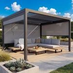 Alu Pergola MCW-L41 mit 3x Seitenwand, Lamellen-Pavillon, stabiles 8cm-Metall-Gestell